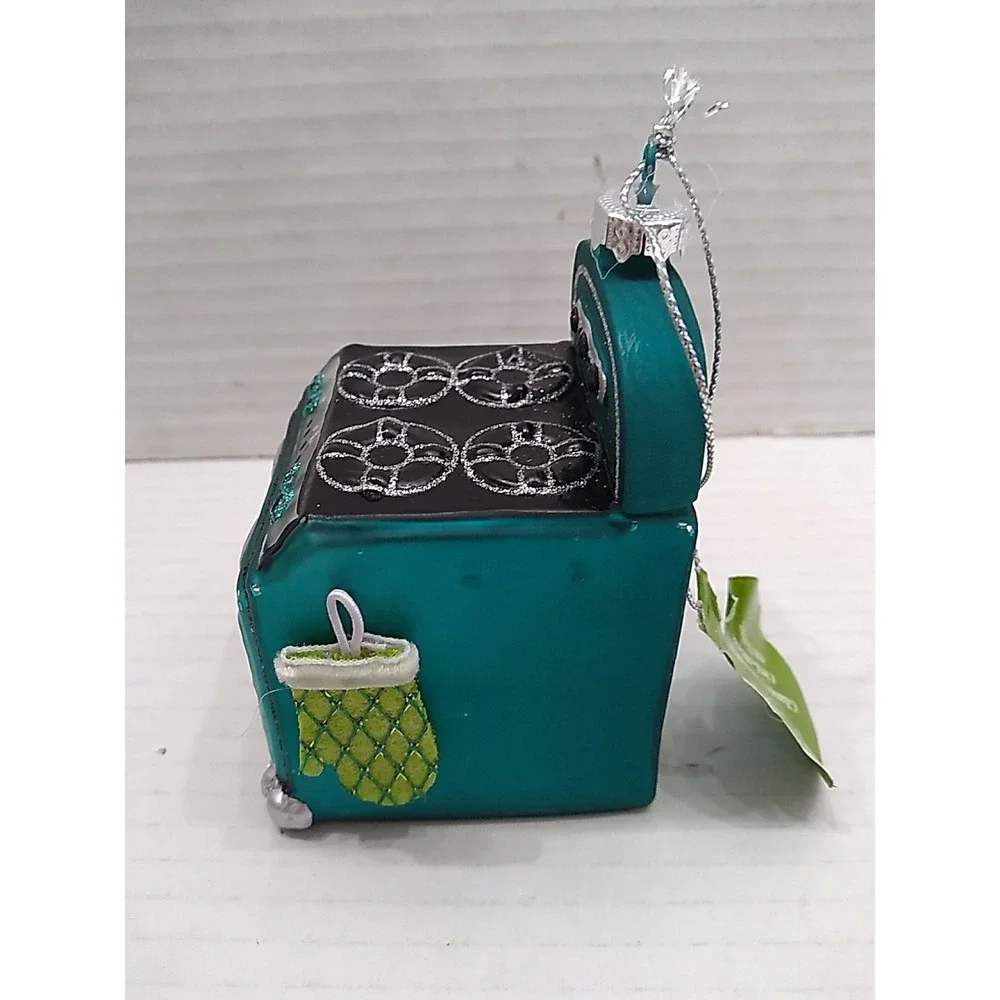 Ashland Retro Oven Glass Christmas Tree Ornament Teal Color With Black Stove Top